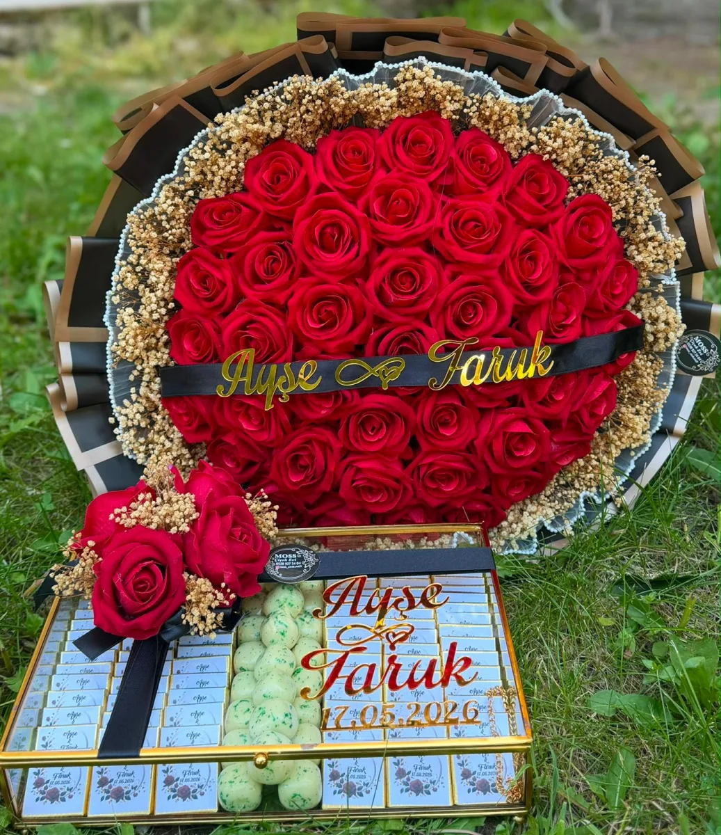 41'li Yapay Gül Buketi & Çikolata Özel Set
